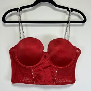 Ardene | Red Satin & Lace Rhinestone Strap Bustier • Rose + Vine Lingeriecore